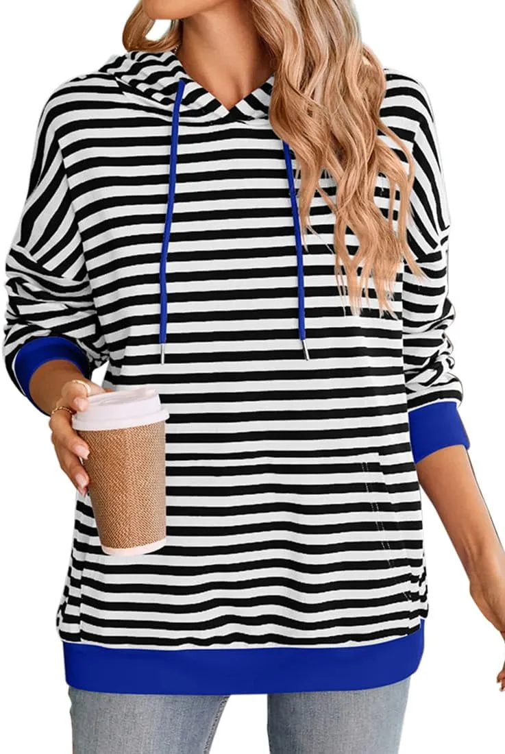 EUDOLAH Women Striped Hoodie Color Block Oversized Hoodies Long Sleeve Hooded Neck Fashion Top Casual Loose Y2K Clothing