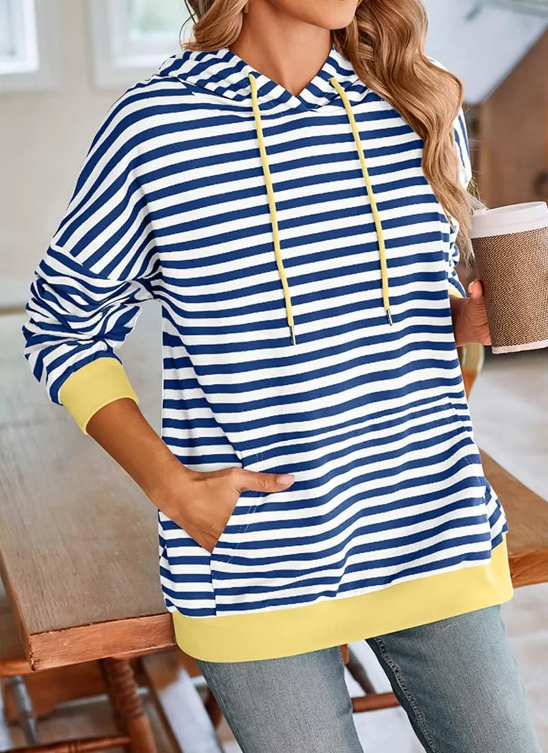 EUDOLAH Women Striped Hoodie Color Block Oversized Hoodies Long Sleeve Hooded Neck Fashion Top Casual Loose Y2K Clothing