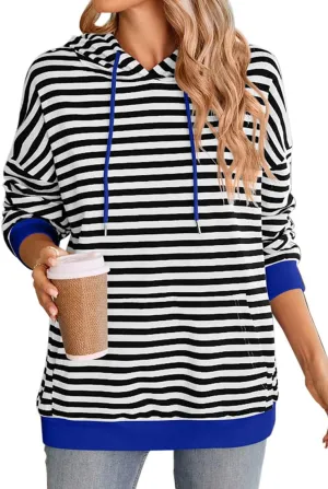 EUDOLAH Women Striped Hoodie Color Block Oversized Hoodies Long Sleeve Hooded Neck Fashion Top Casual Loose Y2K Clothing