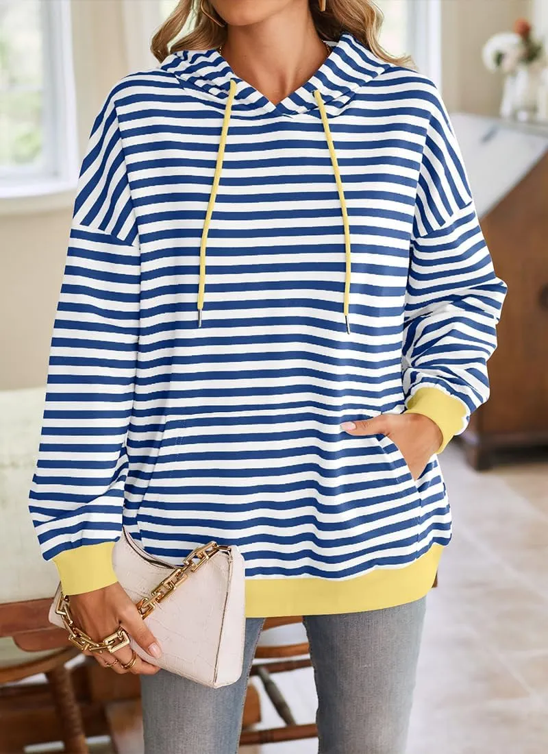 EUDOLAH Women Striped Hoodie Color Block Oversized Hoodies Long Sleeve Hooded Neck Fashion Top Casual Loose Y2K Clothing