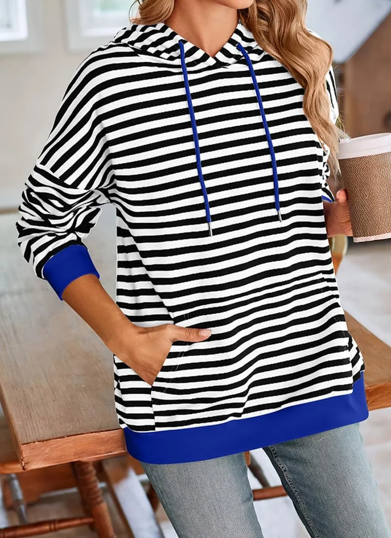 EUDOLAH Women Striped Hoodie Color Block Oversized Hoodies Long Sleeve Hooded Neck Fashion Top Casual Loose Y2K Clothing