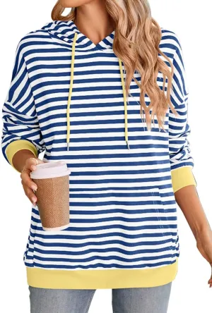 EUDOLAH Women Striped Hoodie Color Block Oversized Hoodies Long Sleeve Hooded Neck Fashion Top Casual Loose Y2K Clothing