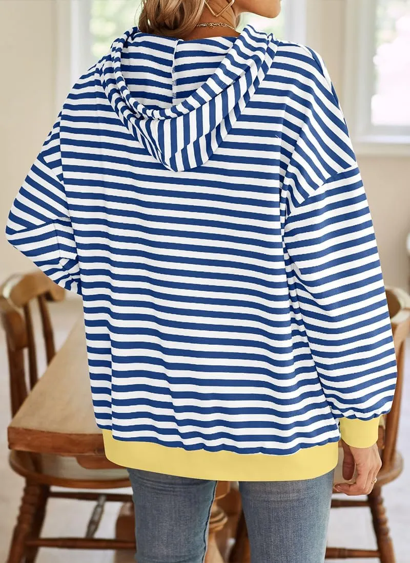 EUDOLAH Women Striped Hoodie Color Block Oversized Hoodies Long Sleeve Hooded Neck Fashion Top Casual Loose Y2K Clothing
