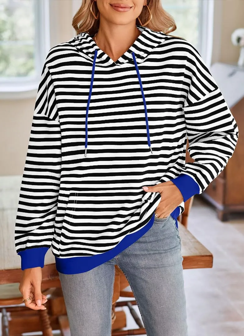 EUDOLAH Women Striped Hoodie Color Block Oversized Hoodies Long Sleeve Hooded Neck Fashion Top Casual Loose Y2K Clothing
