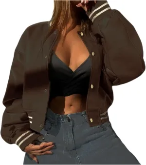Faux Leather Jacket Women Varsity Jacket Cropped Motorcycle Moto Bomber Baseball Jackets Y2K Streetwear