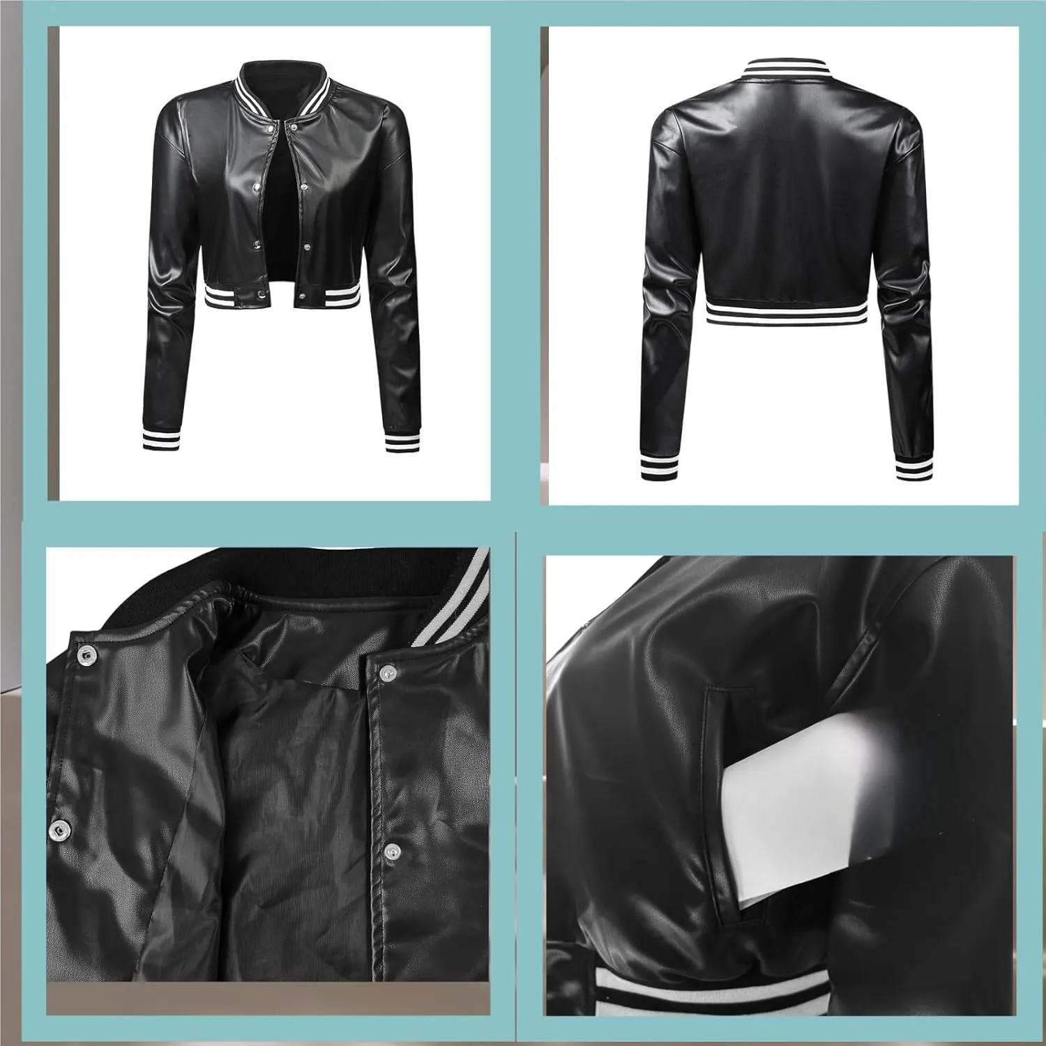Faux Leather Jacket Women Varsity Jacket Cropped Motorcycle Moto Bomber Baseball Jackets Y2K Streetwear