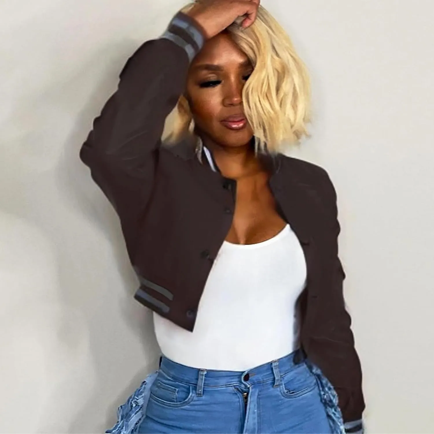 Faux Leather Jacket Women Varsity Jacket Cropped Motorcycle Moto Bomber Baseball Jackets Y2K Streetwear