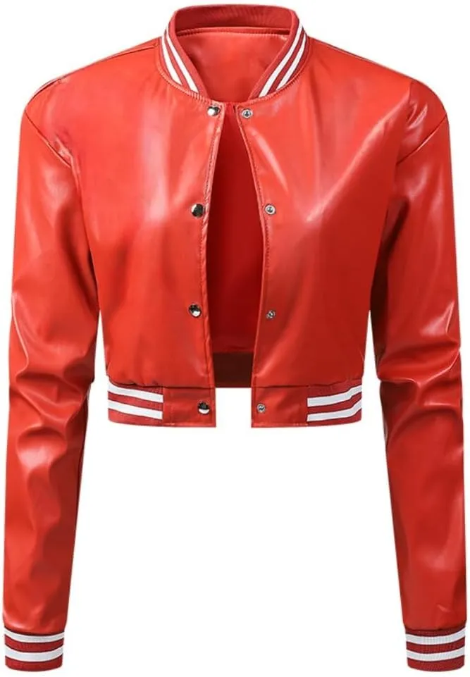 Faux Leather Jacket Women Varsity Jacket Cropped Motorcycle Moto Bomber Baseball Jackets Y2K Streetwear