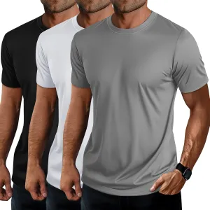 Ficerd 3 Pack Swim Shirts for Men Short Sleeve Quick Dry Shirts Crew Neck Rash Guard UV Athletic Lightweight Basics Tees
