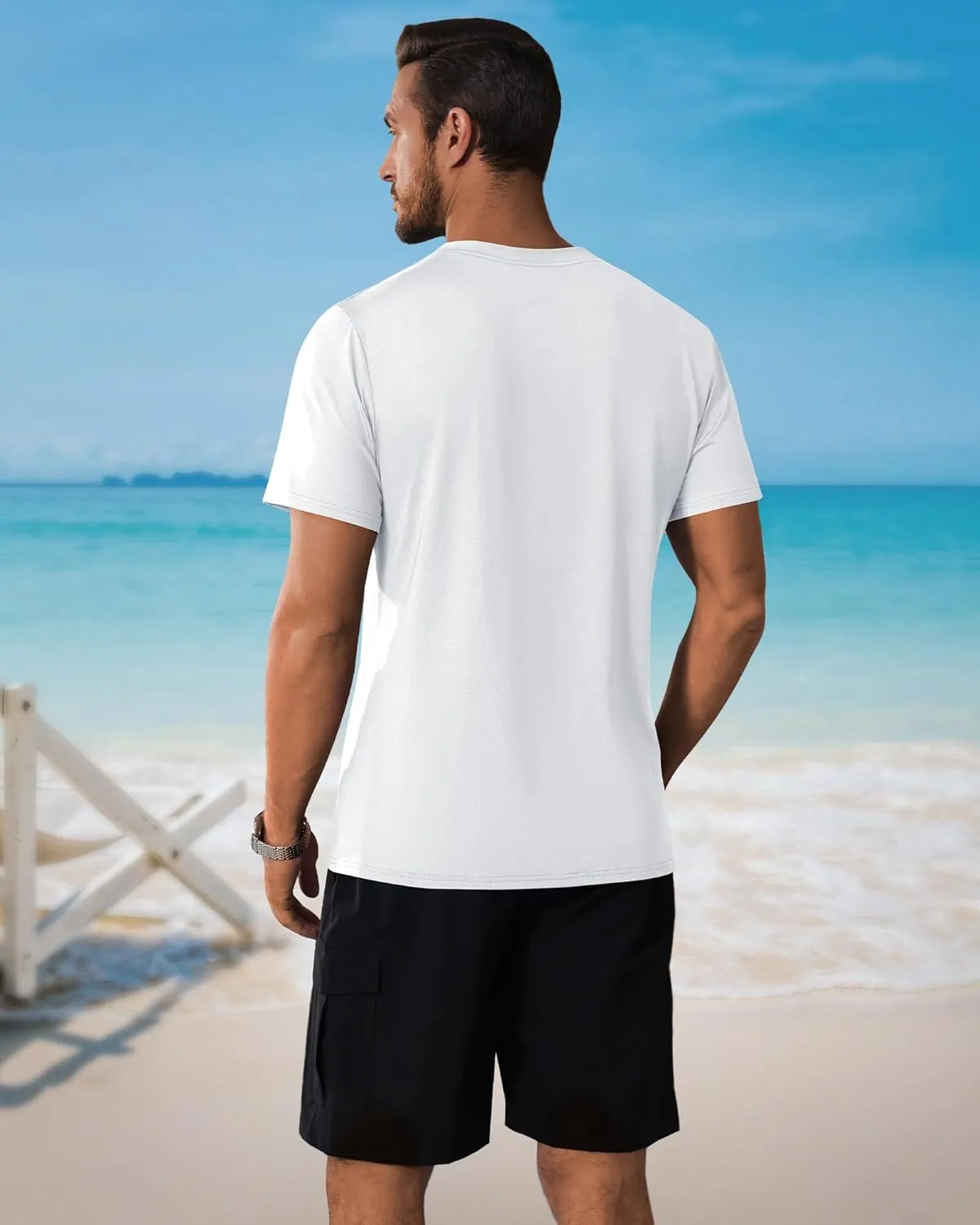 Ficerd 3 Pack Swim Shirts for Men Short Sleeve Quick Dry Shirts Crew Neck Rash Guard UV Athletic Lightweight Basics Tees