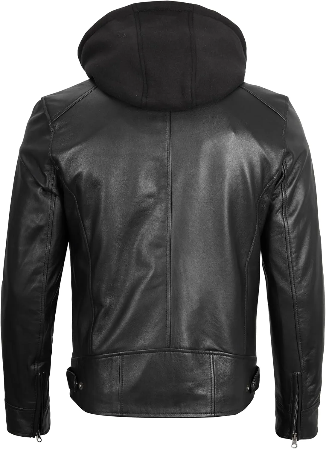 fjackets Real Lambskin Mens Leather Jackets With Detachable Hood  Quilted Cafe Racer Zip Up Moto Style Leather Jacket Men