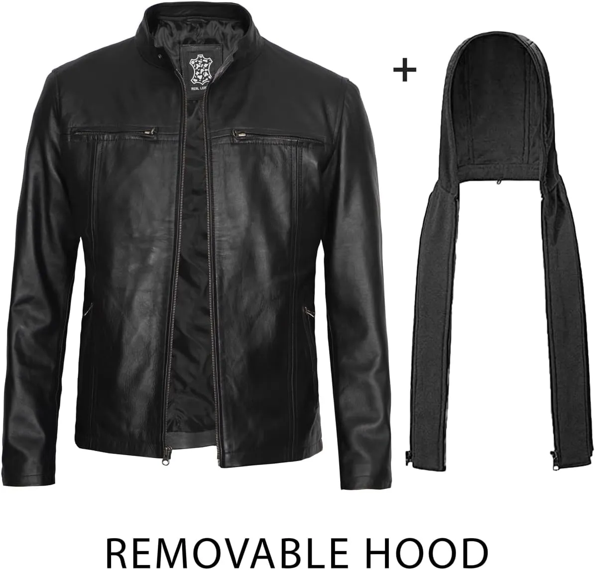 fjackets Real Lambskin Mens Leather Jackets With Detachable Hood  Quilted Cafe Racer Zip Up Moto Style Leather Jacket Men