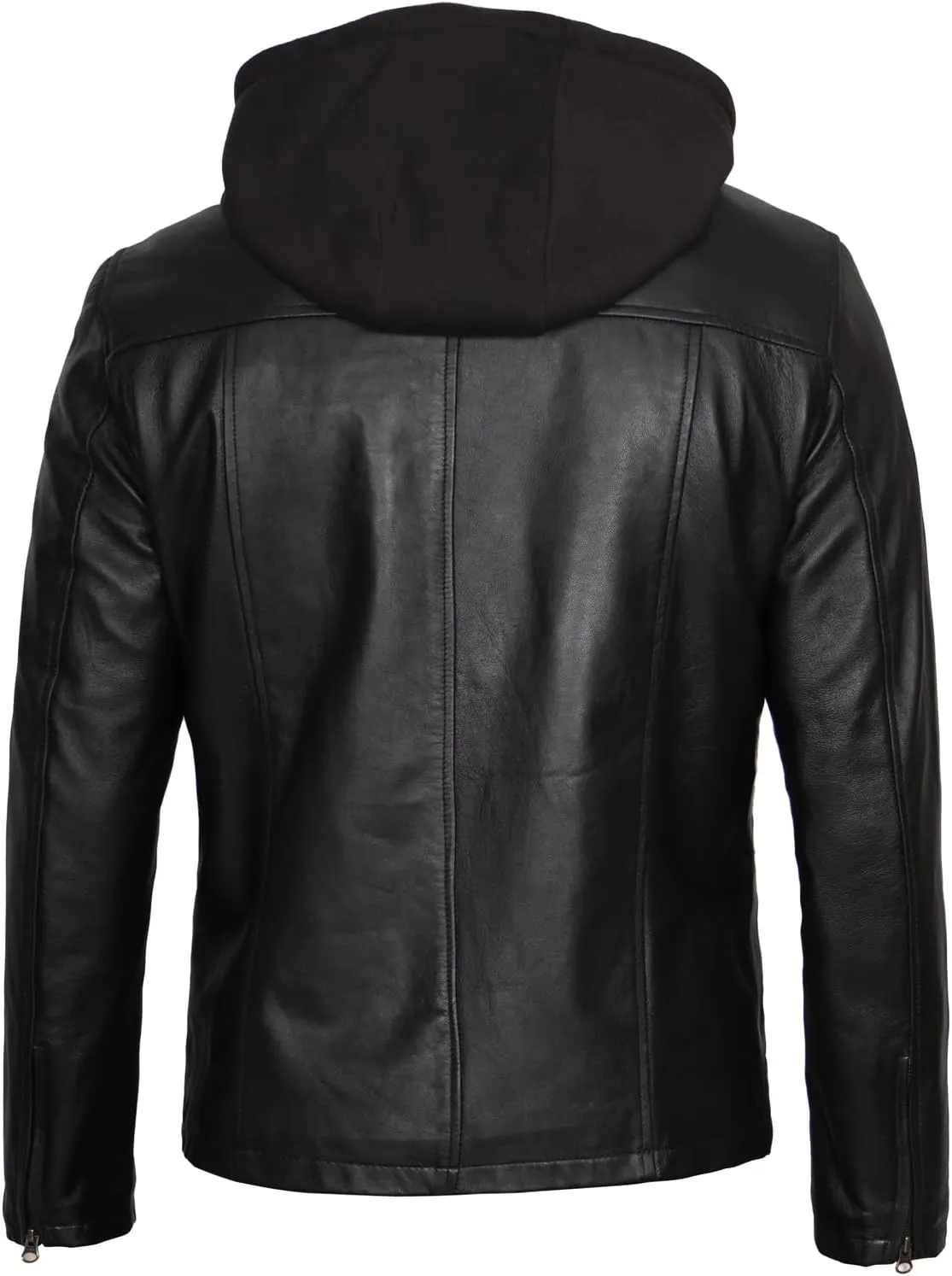 fjackets Real Lambskin Mens Leather Jackets With Detachable Hood  Quilted Cafe Racer Zip Up Moto Style Leather Jacket Men