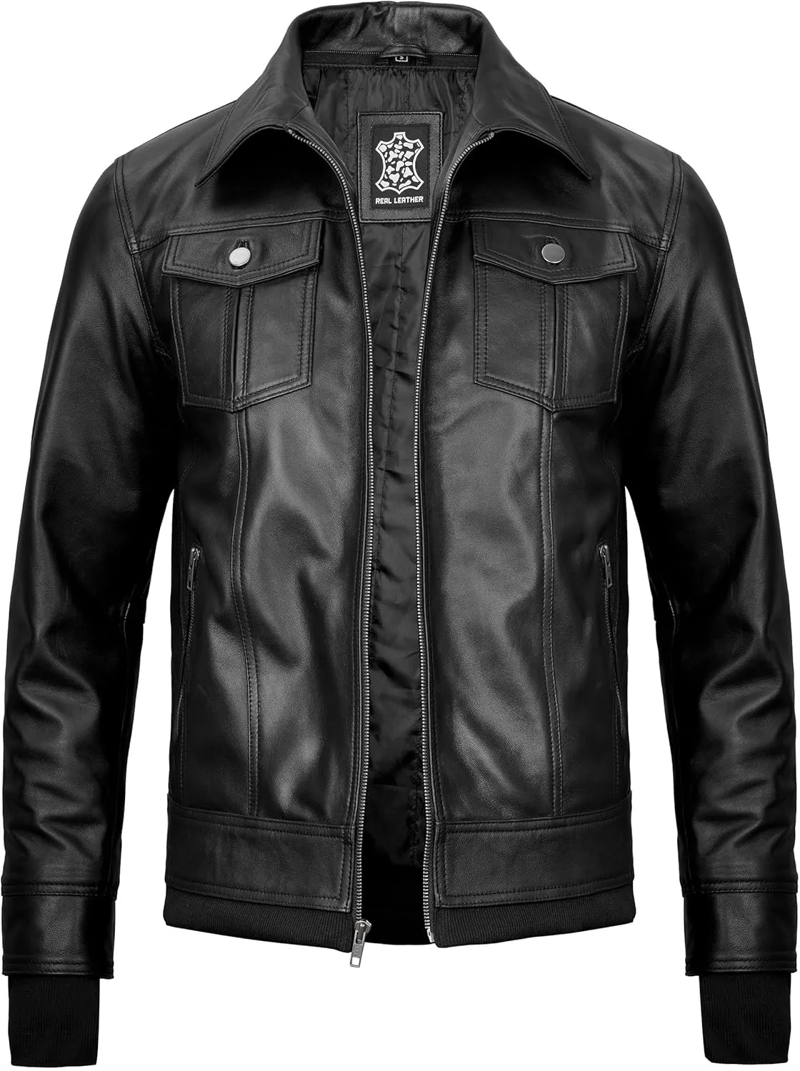 fjackets Real Lambskin Mens Leather Jackets With Detachable Hood  Quilted Cafe Racer Zip Up Moto Style Leather Jacket Men