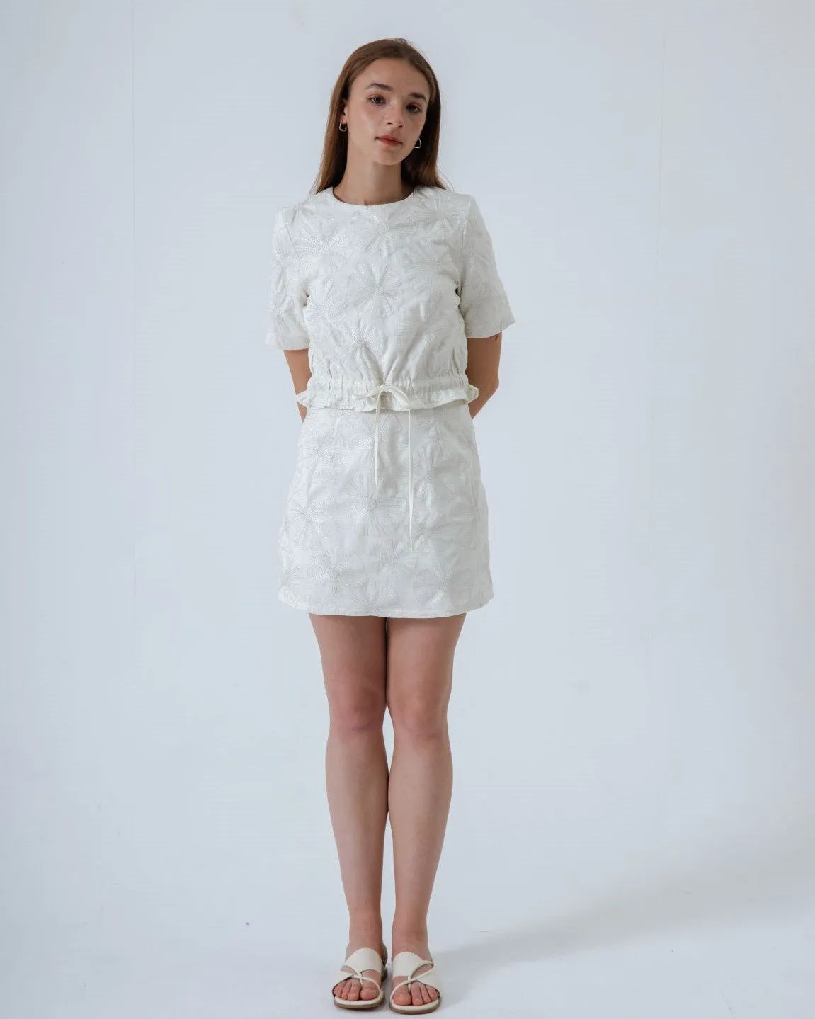 Floral Embroidered A-Line Skirt (Beige)