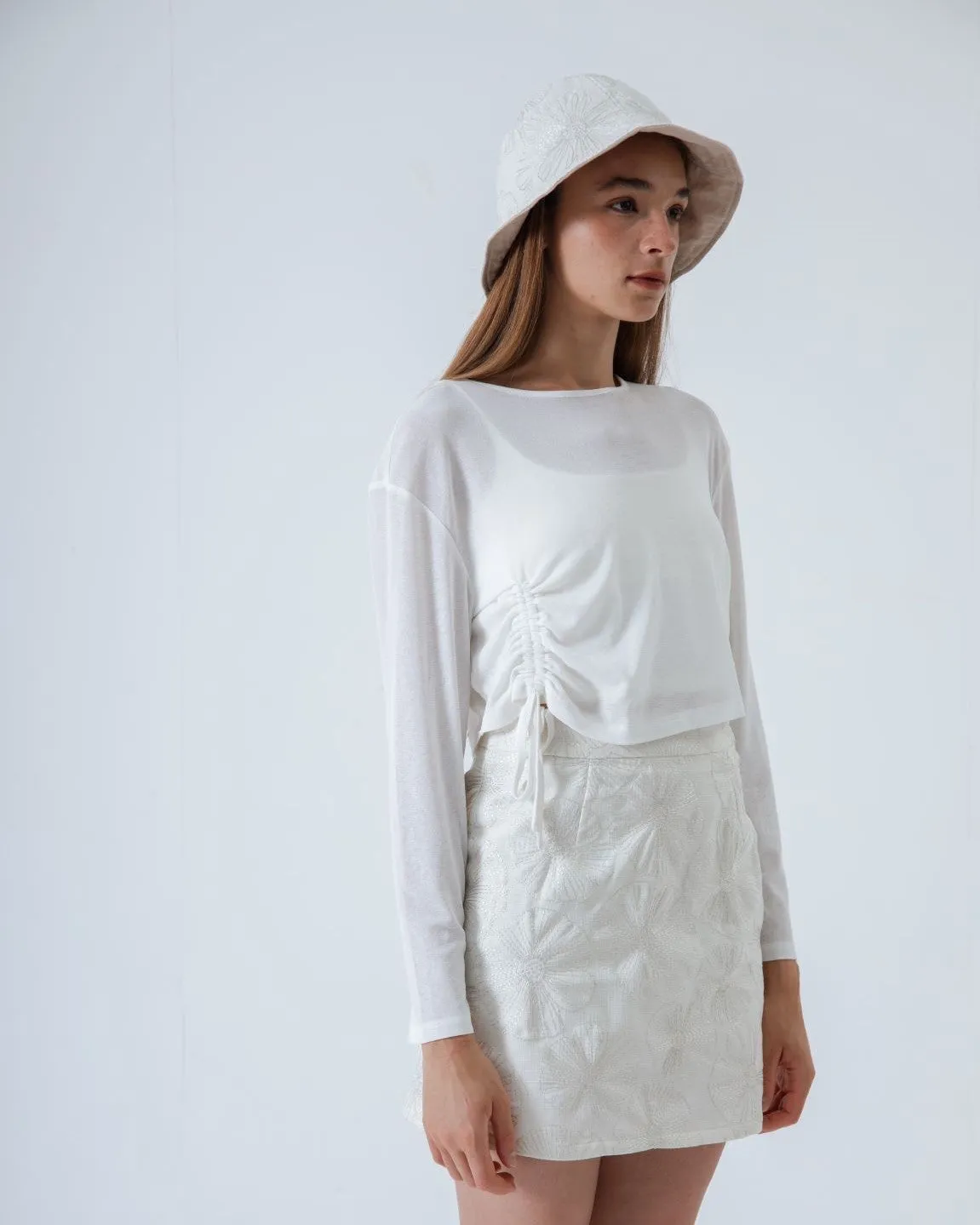 Floral Embroidered A-Line Skirt (Beige)