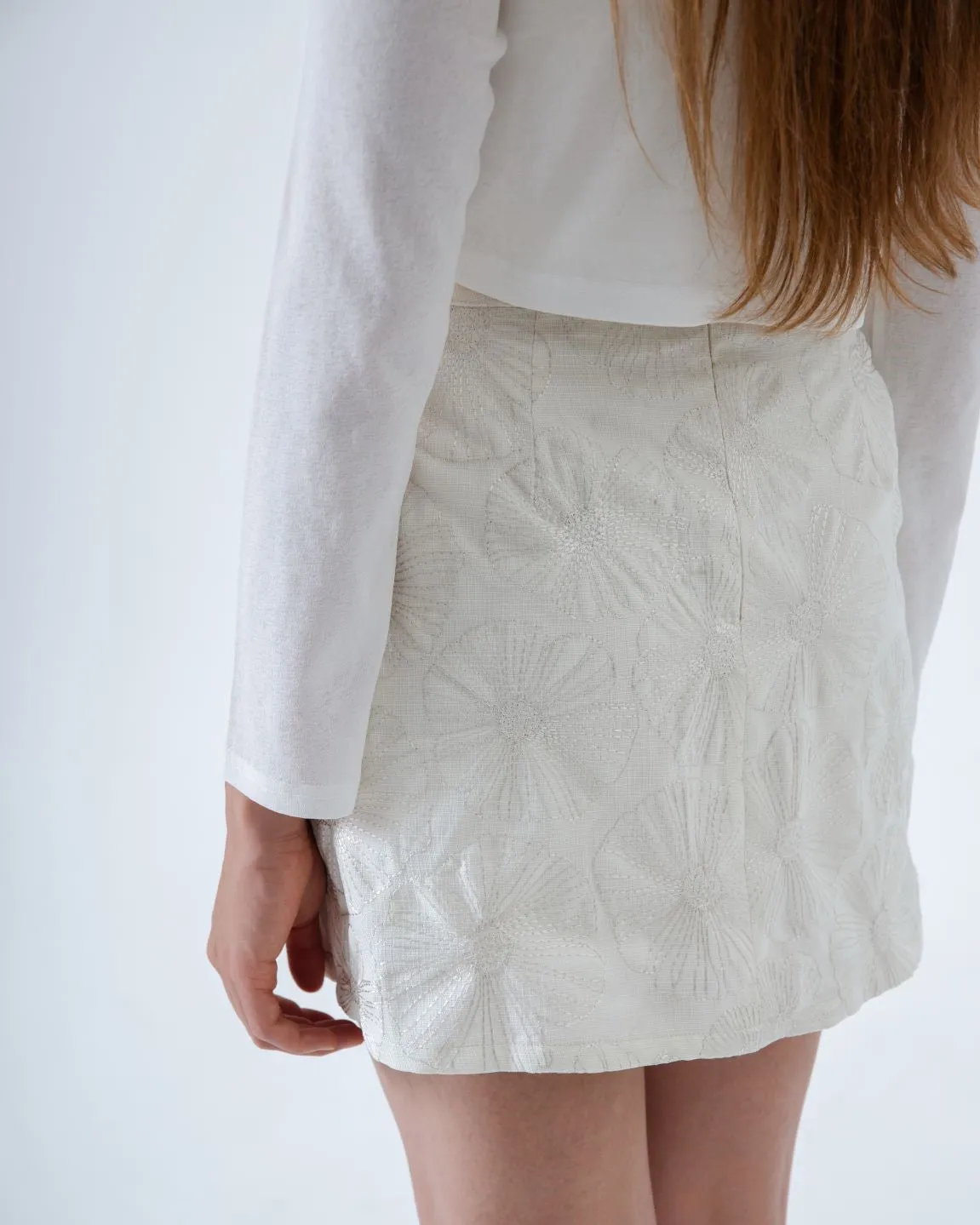 Floral Embroidered A-Line Skirt (Beige)