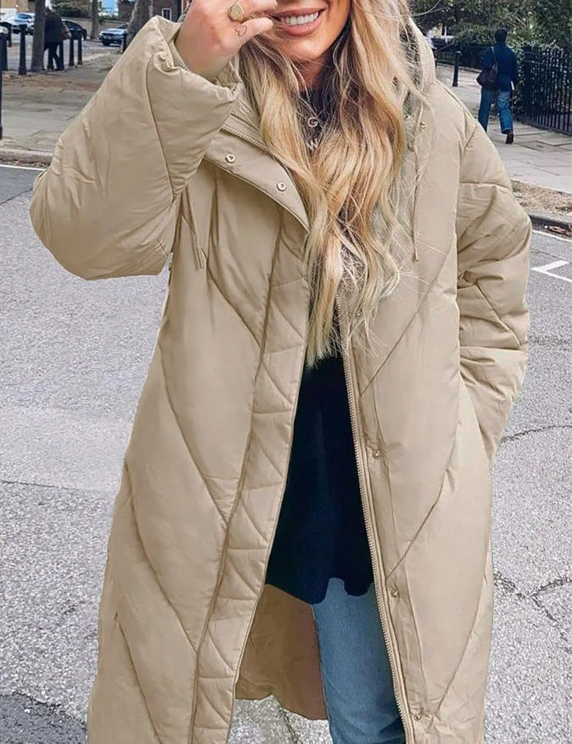 Flygo Womens Long Puffer Coat Long Sleeve Padded Winter Down Coats Hooded Parka Jacket