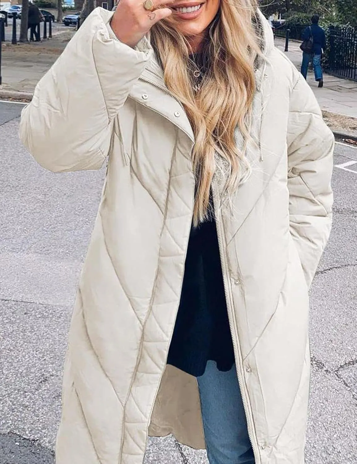 Flygo Womens Long Puffer Coat Long Sleeve Padded Winter Down Coats Hooded Parka Jacket