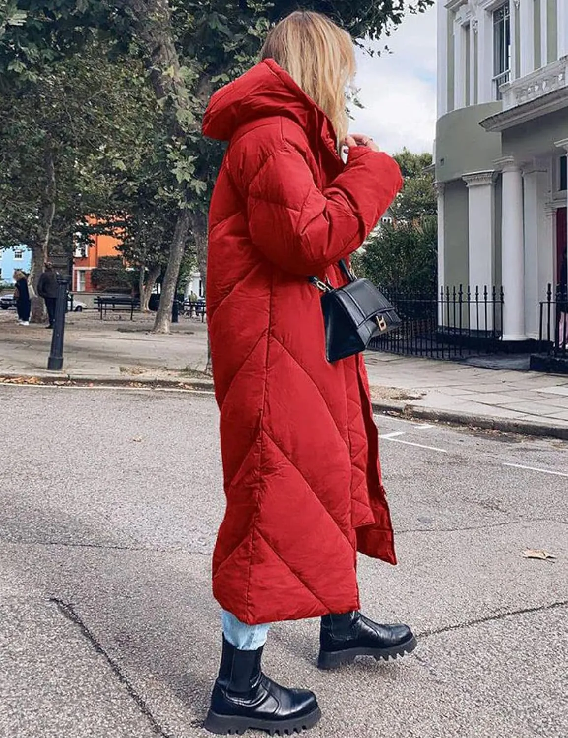 Flygo Womens Long Puffer Coat Long Sleeve Padded Winter Down Coats Hooded Parka Jacket