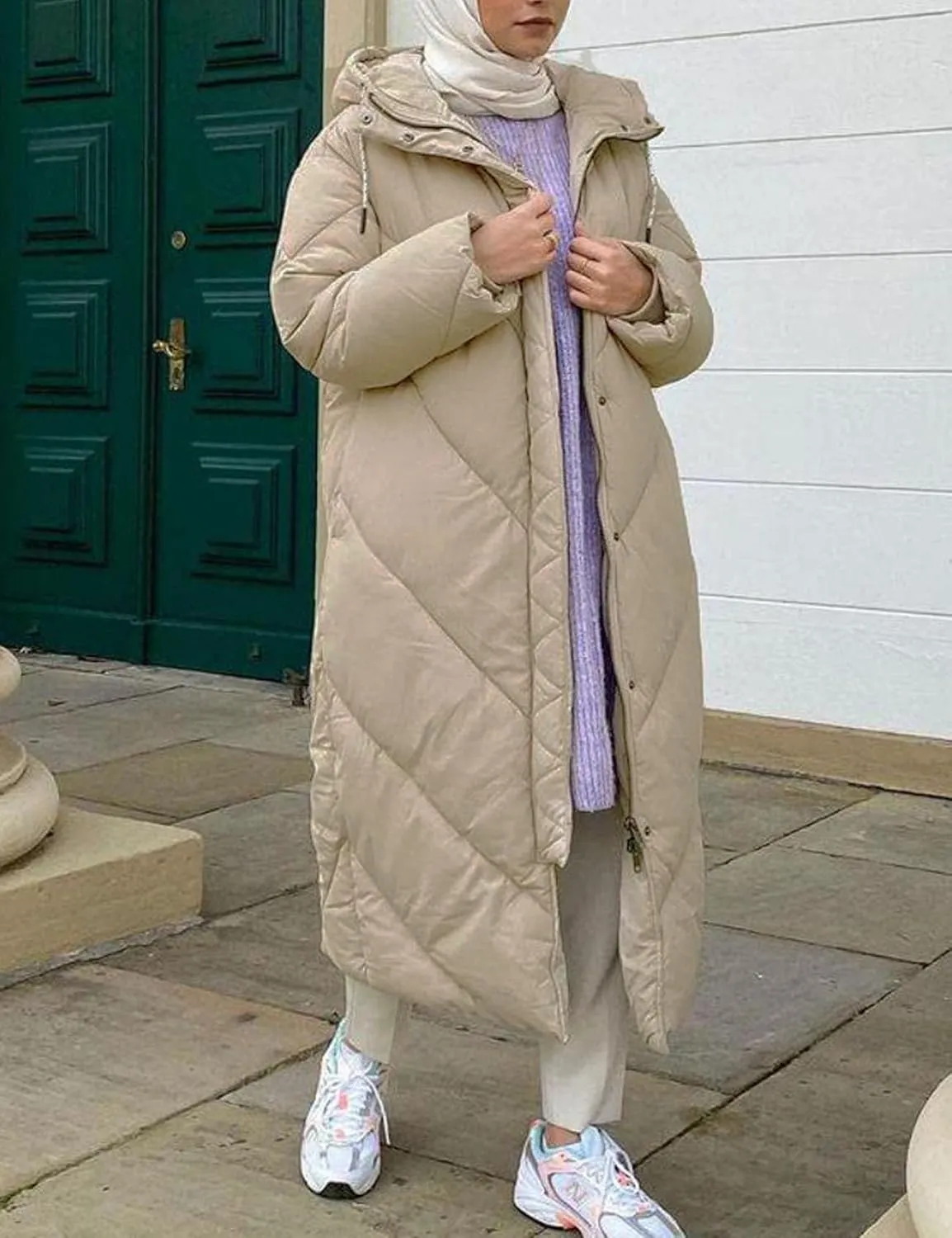 Flygo Womens Long Puffer Coat Long Sleeve Padded Winter Down Coats Hooded Parka Jacket