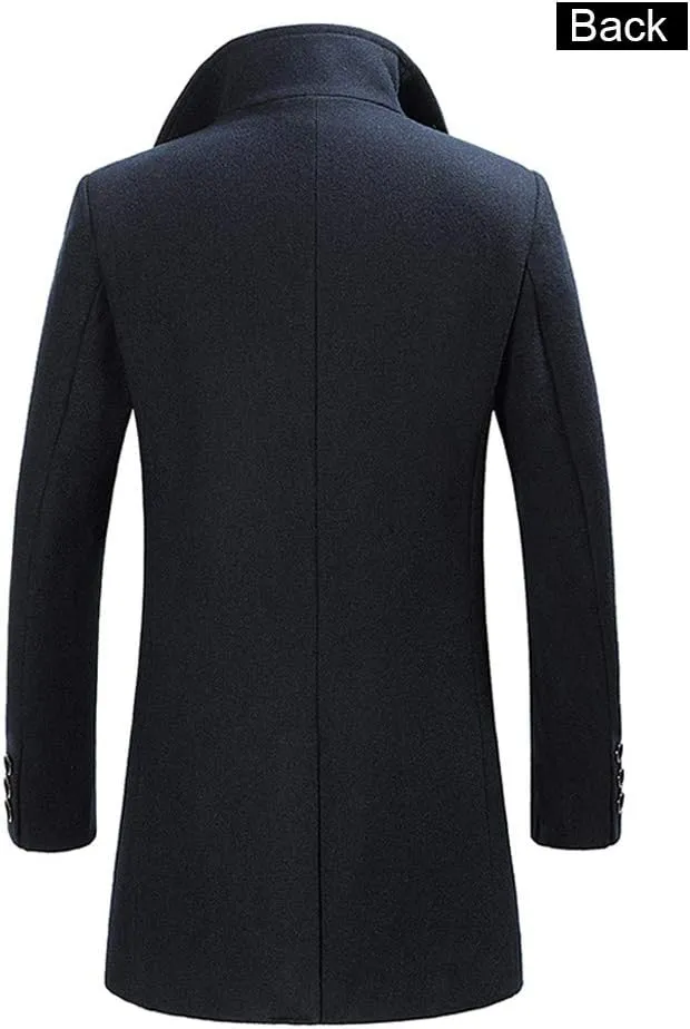 FTCayanz Men's Wool Trench Coat Winter Slim Fit Business Top Coat Single Breasted Overcoat