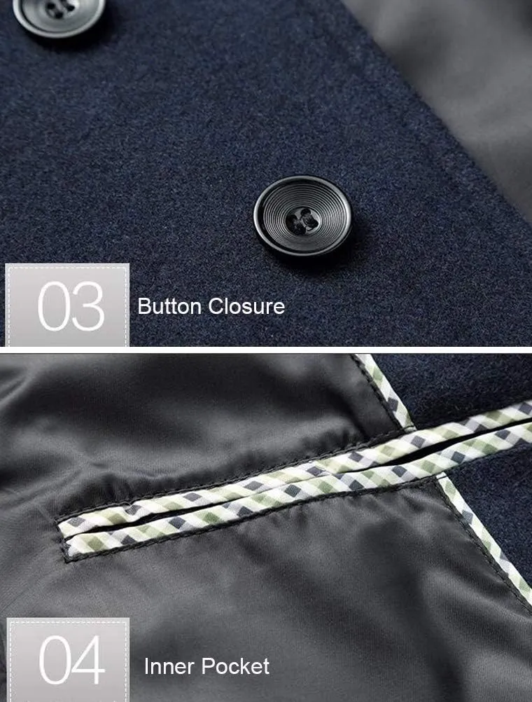FTCayanz Men's Wool Trench Coat Winter Slim Fit Business Top Coat Single Breasted Overcoat