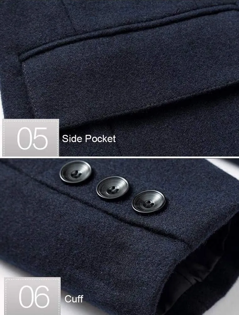 FTCayanz Men's Wool Trench Coat Winter Slim Fit Business Top Coat Single Breasted Overcoat