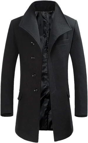 FTCayanz Men's Wool Trench Coat Winter Slim Fit Business Top Coat Single Breasted Overcoat