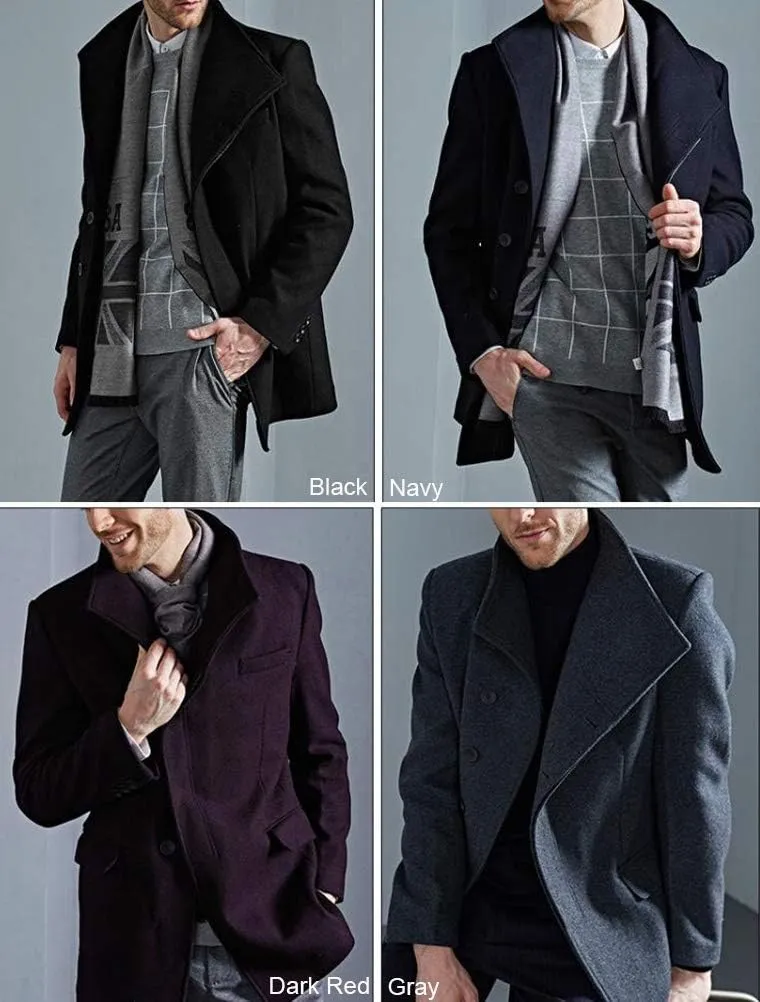 FTCayanz Men's Wool Trench Coat Winter Slim Fit Business Top Coat Single Breasted Overcoat