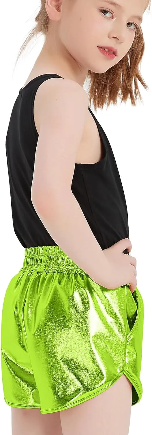 Girls Metallic Shiny Shorts Sparkly Rave Dance Party Hot Short Pants