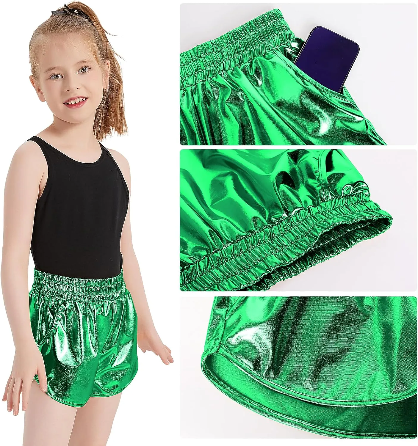 Girls Metallic Shiny Shorts Sparkly Rave Dance Party Hot Short Pants