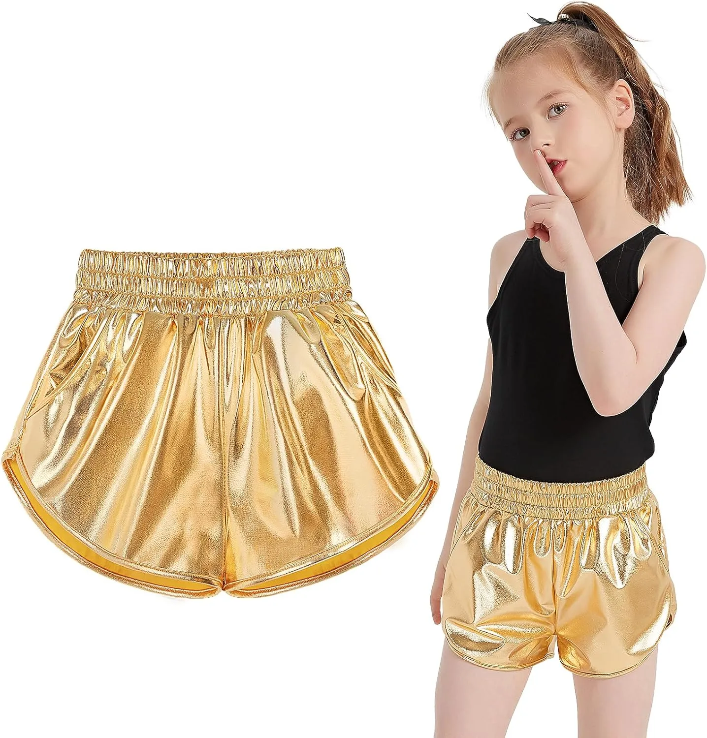 Girls Metallic Shiny Shorts Sparkly Rave Dance Party Hot Short Pants