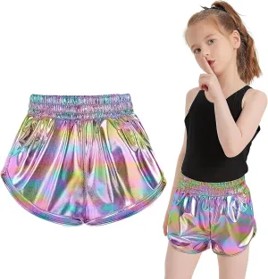 Girls Metallic Shiny Shorts Sparkly Rave Dance Party Hot Short Pants