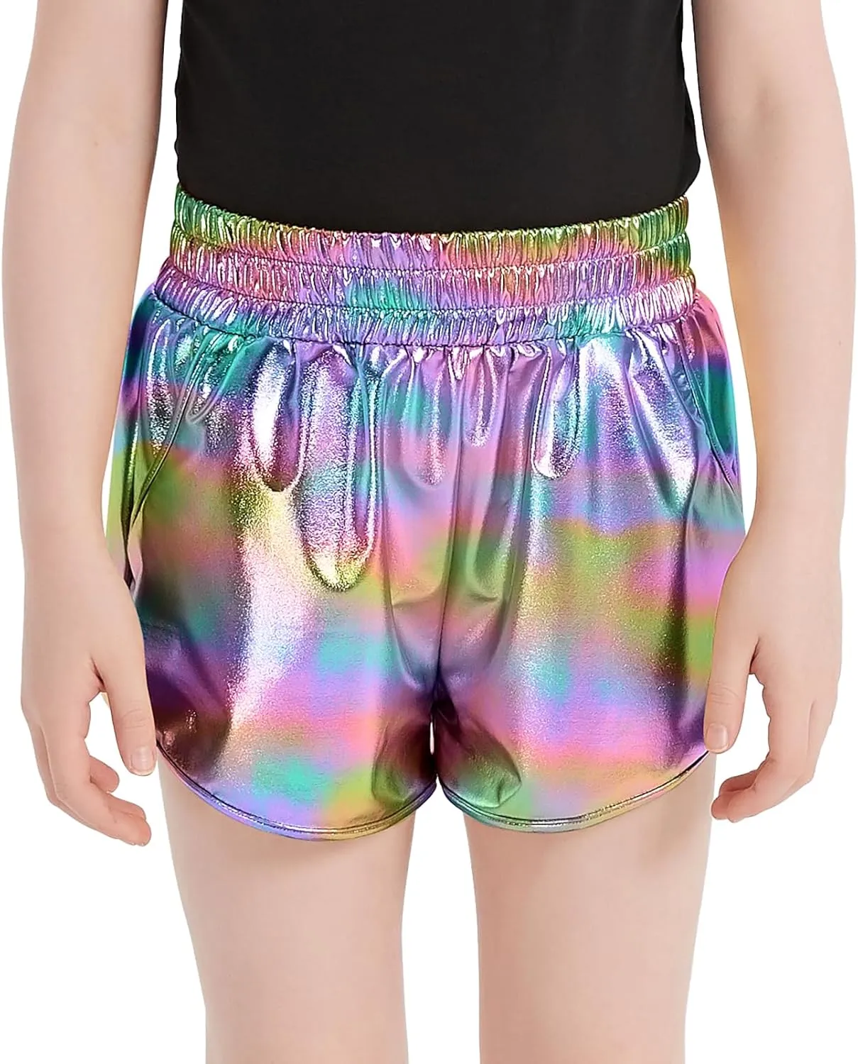 Girls Metallic Shiny Shorts Sparkly Rave Dance Party Hot Short Pants