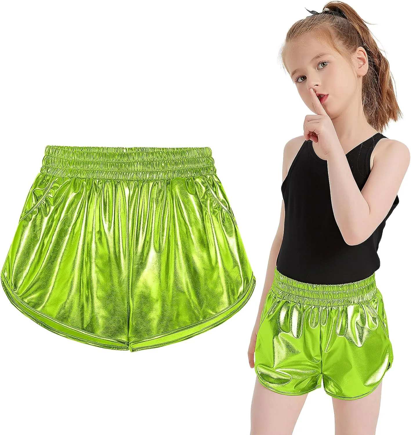 Girls Metallic Shiny Shorts Sparkly Rave Dance Party Hot Short Pants