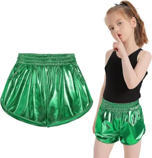 Girls Metallic Shiny Shorts Sparkly Rave Dance Party Hot Short Pants