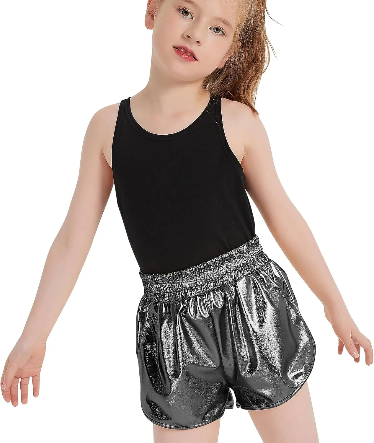 Girls Metallic Shiny Shorts Sparkly Rave Dance Party Hot Short Pants
