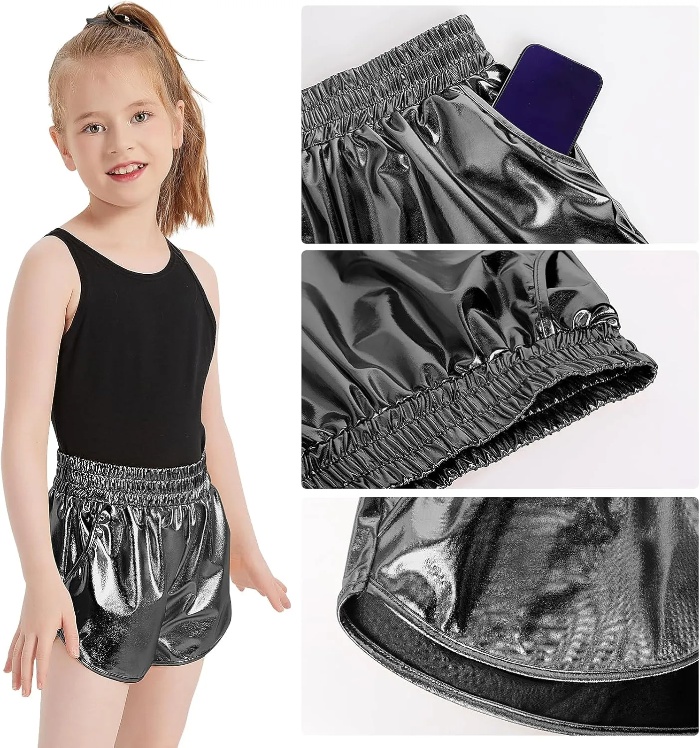 Girls Metallic Shiny Shorts Sparkly Rave Dance Party Hot Short Pants