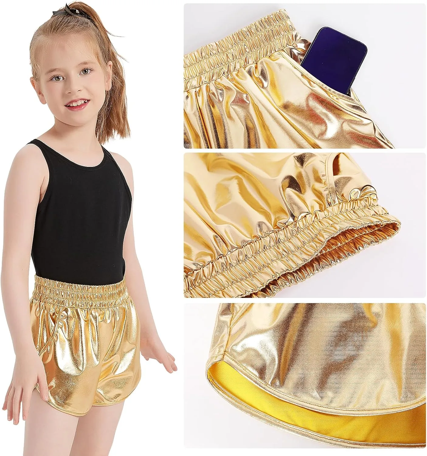 Girls Metallic Shiny Shorts Sparkly Rave Dance Party Hot Short Pants