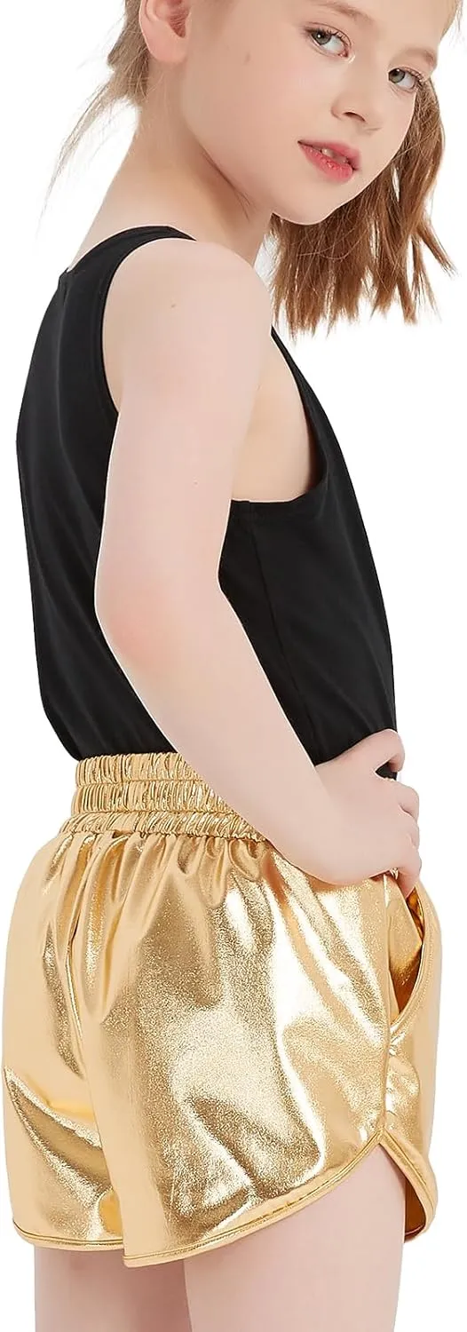 Girls Metallic Shiny Shorts Sparkly Rave Dance Party Hot Short Pants