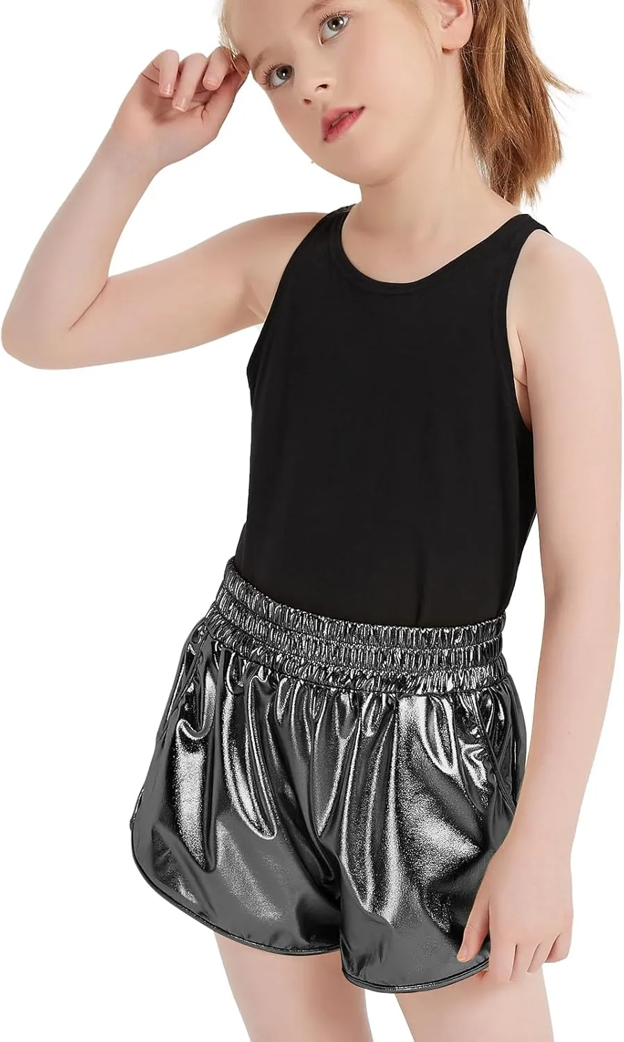 Girls Metallic Shiny Shorts Sparkly Rave Dance Party Hot Short Pants