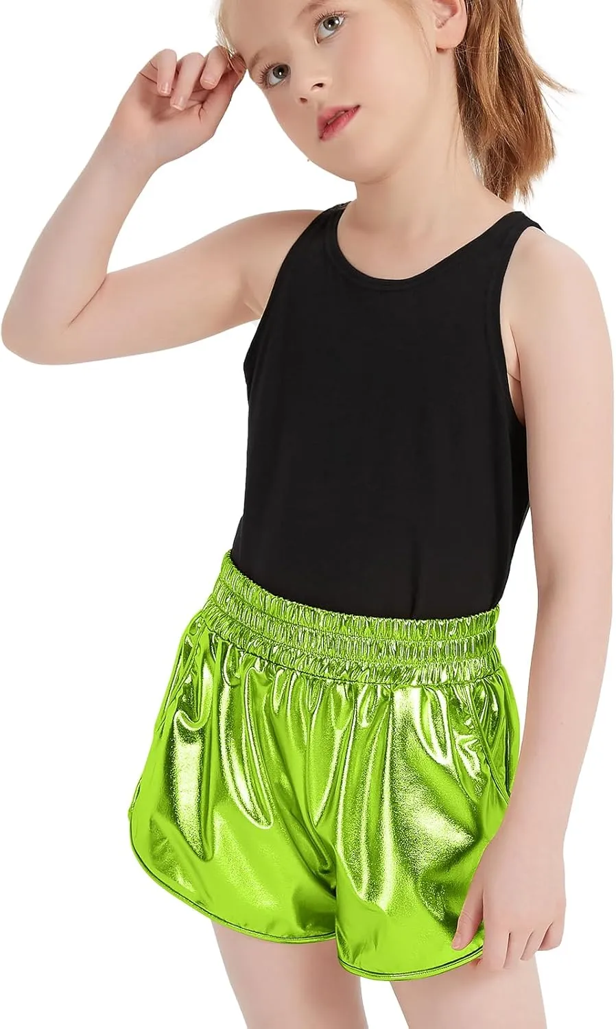 Girls Metallic Shiny Shorts Sparkly Rave Dance Party Hot Short Pants