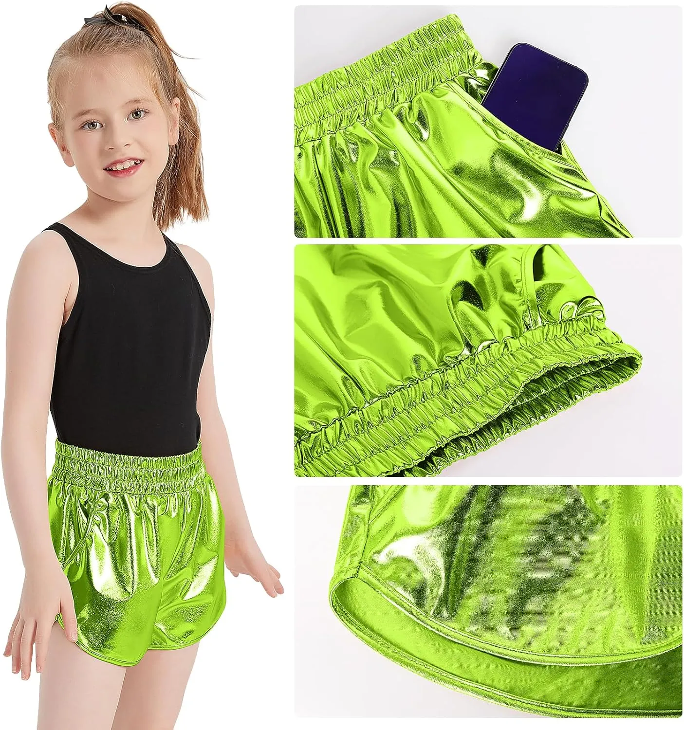 Girls Metallic Shiny Shorts Sparkly Rave Dance Party Hot Short Pants