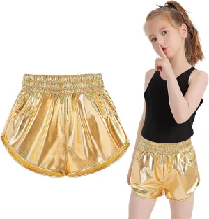 Girls Metallic Shiny Shorts Sparkly Rave Dance Party Hot Short Pants
