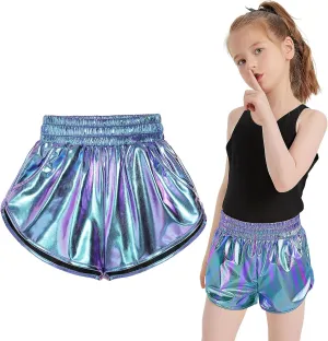 Girls Metallic Shiny Shorts Sparkly Rave Dance Party Hot Short Pants