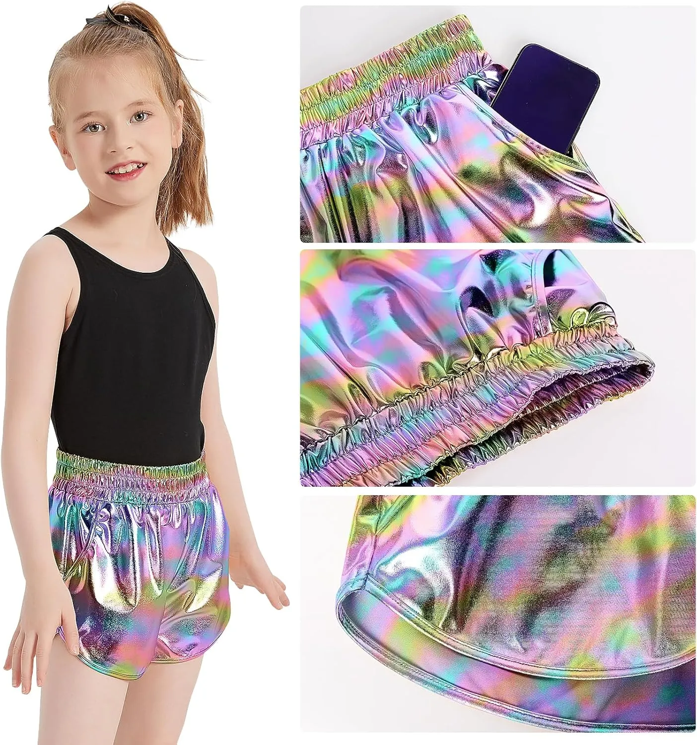 Girls Metallic Shiny Shorts Sparkly Rave Dance Party Hot Short Pants