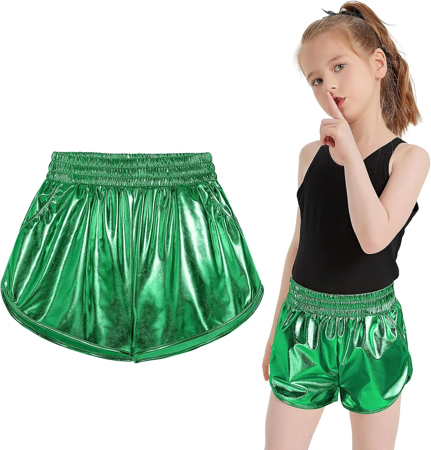 Girls Metallic Shiny Shorts Sparkly Rave Dance Party Hot Short Pants