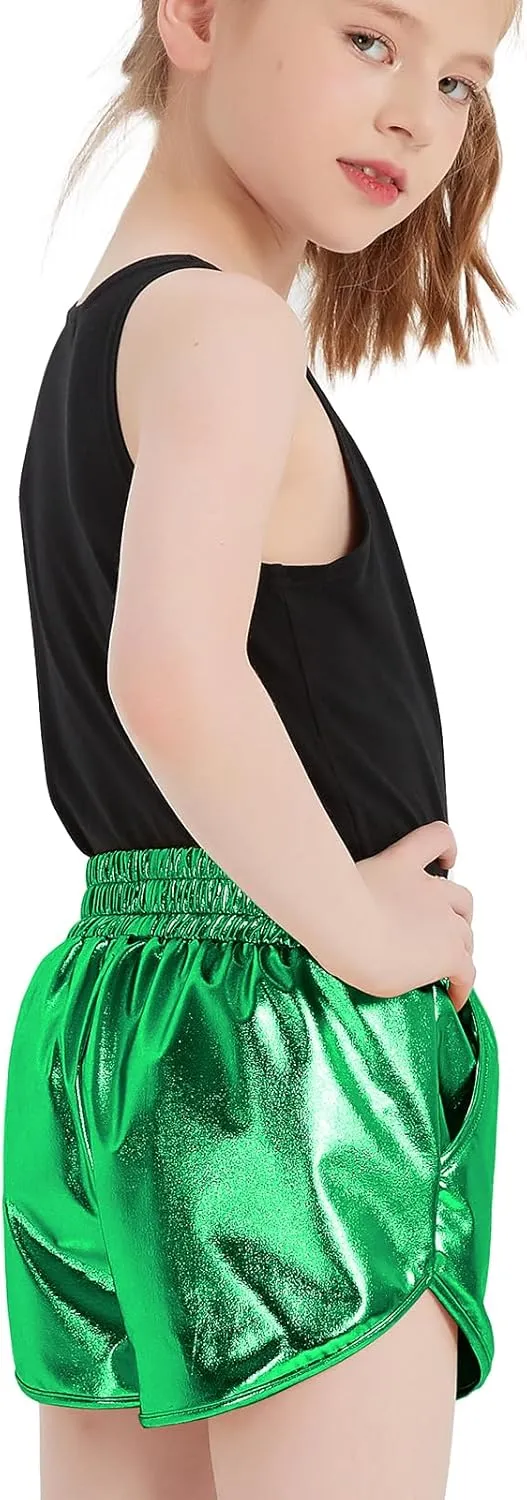 Girls Metallic Shiny Shorts Sparkly Rave Dance Party Hot Short Pants