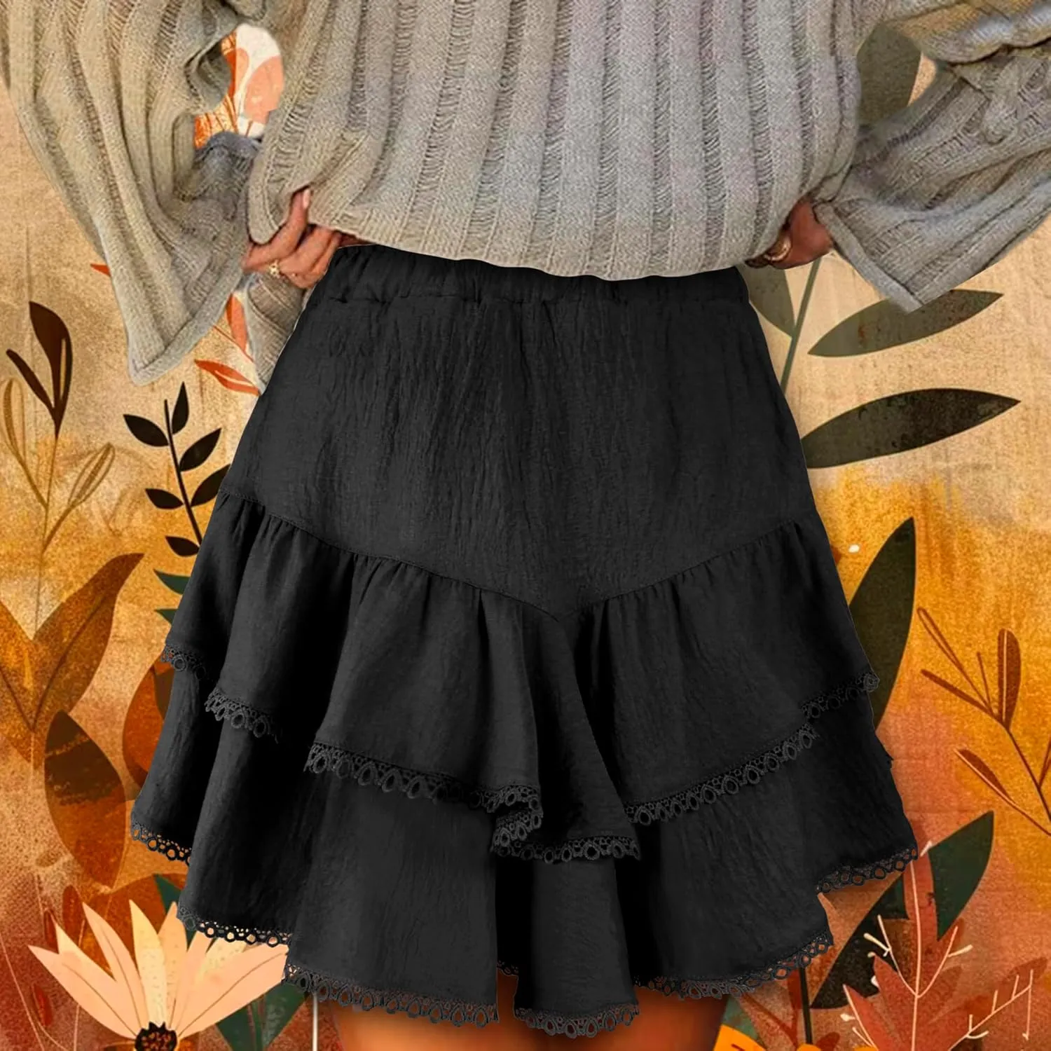 GOOBGS Flowy Shorts for Women High Waisted Lace Skort Trim Trendy Crochet Skirt Tennis Crochet Short